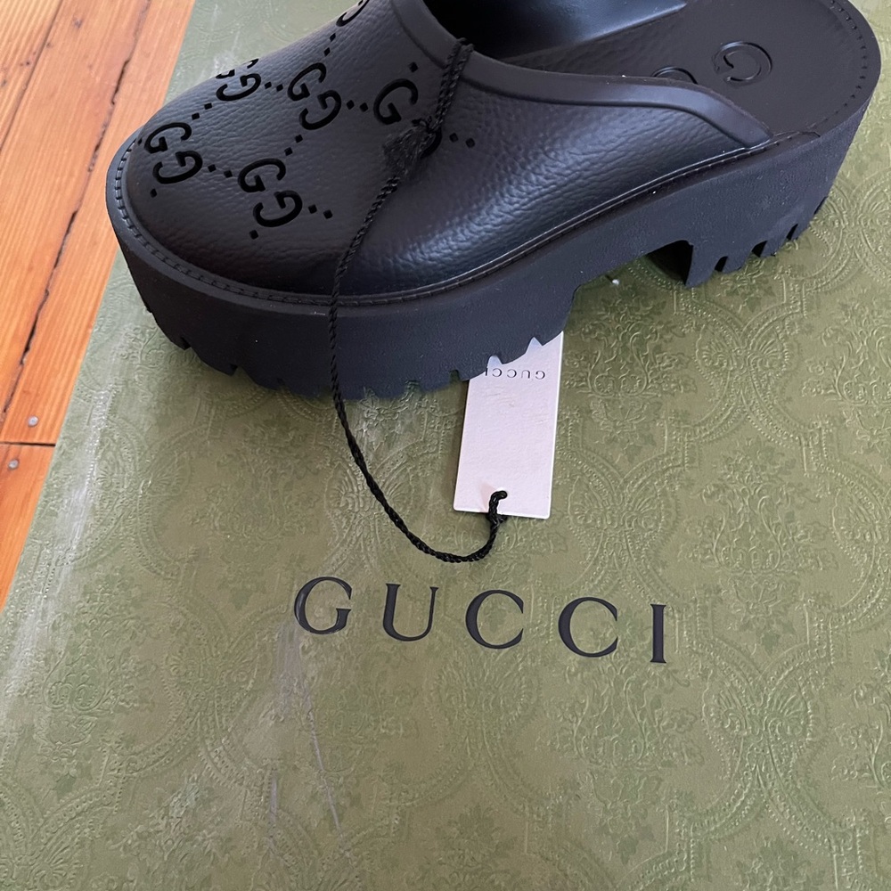 Gucci Black Embossed Mules